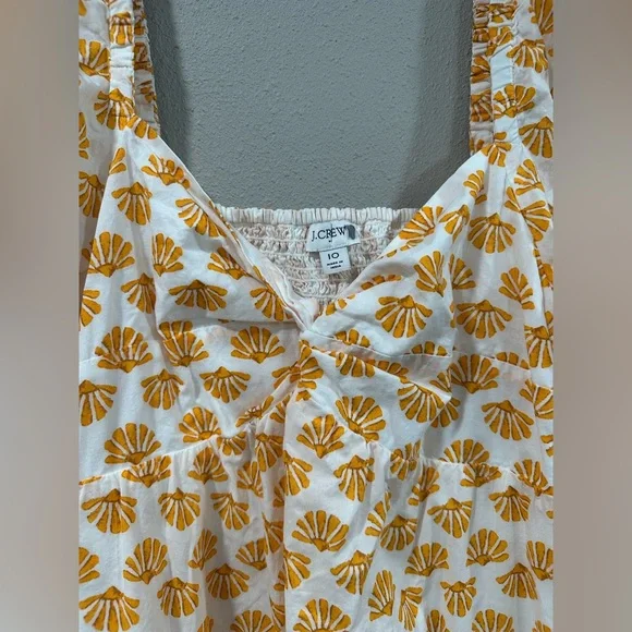 JCrew Orange White Flower Midi Ruffle Puff Sleeve Dress - Picture 5 of 9